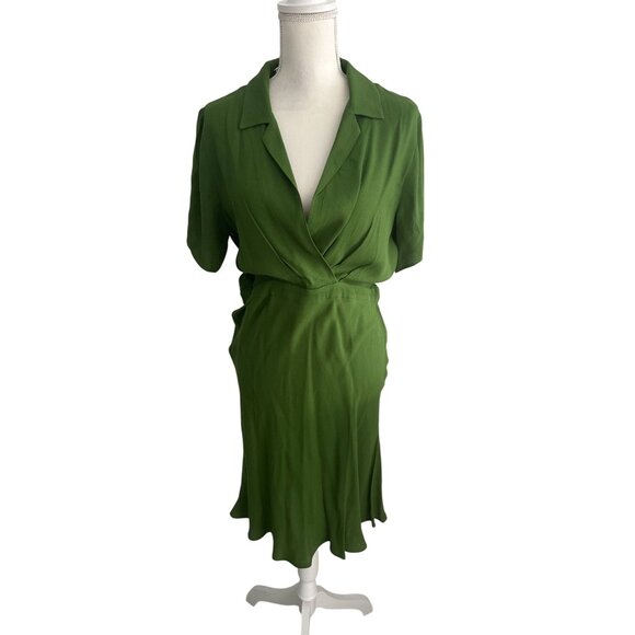 REFORMATION Green Zip Short Sleeve Dress Size Large - Picture 2 of 8